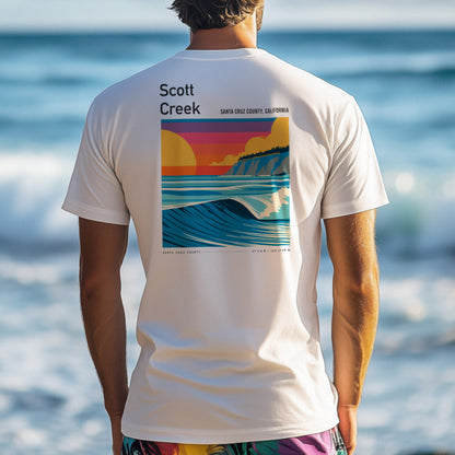 Scott Creek Surf T-Shirt | Central Coast Wave Art Tee — design printed on the back of the t-shirt