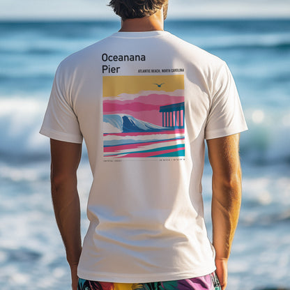 Oceanana Pier Surf T-Shirt | Carolina Coast Wave Tee — design printed on the back of the t-shirt