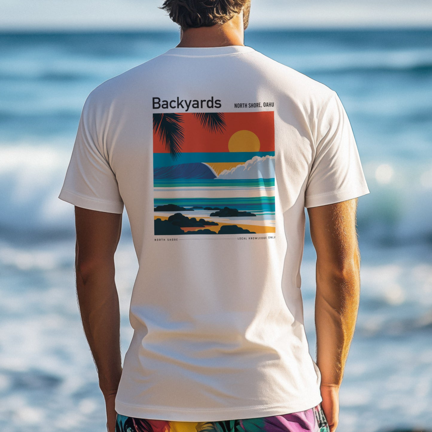 Backyards Surf T-Shirt | Hawaiian North Shore Wave Tee — design printed on the back of the t-shirt