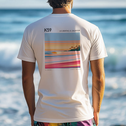 K59, El Salvador Surf T-Shirt | Central American Wave Art Tee — design printed on the back of the t-shirt