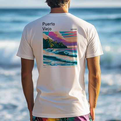 Puerto Viejo Surf T-Shirt | Caribbean Coast Wave Art Tee — design printed on the back of the t-shirt
