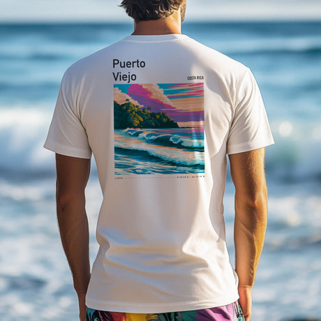 Puerto Viejo Surf T-Shirt | Caribbean Coast Wave Art Tee — design printed on the back of the t-shirt
