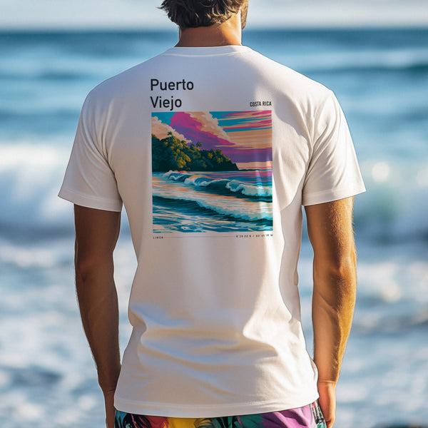 Puerto Viejo Surf T-Shirt | Caribbean Coast Wave Art Tee — design printed on the back of the t-shirt