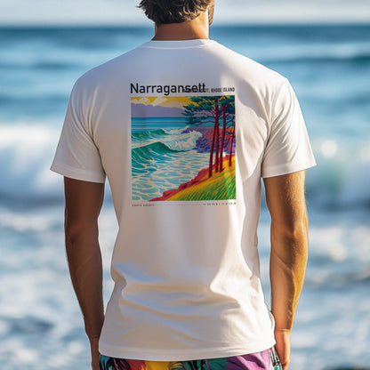 Narragansett Town Beach Surf T-Shirt | Rhode Island Wave Art Tee — design printed on the back of the t-shirt