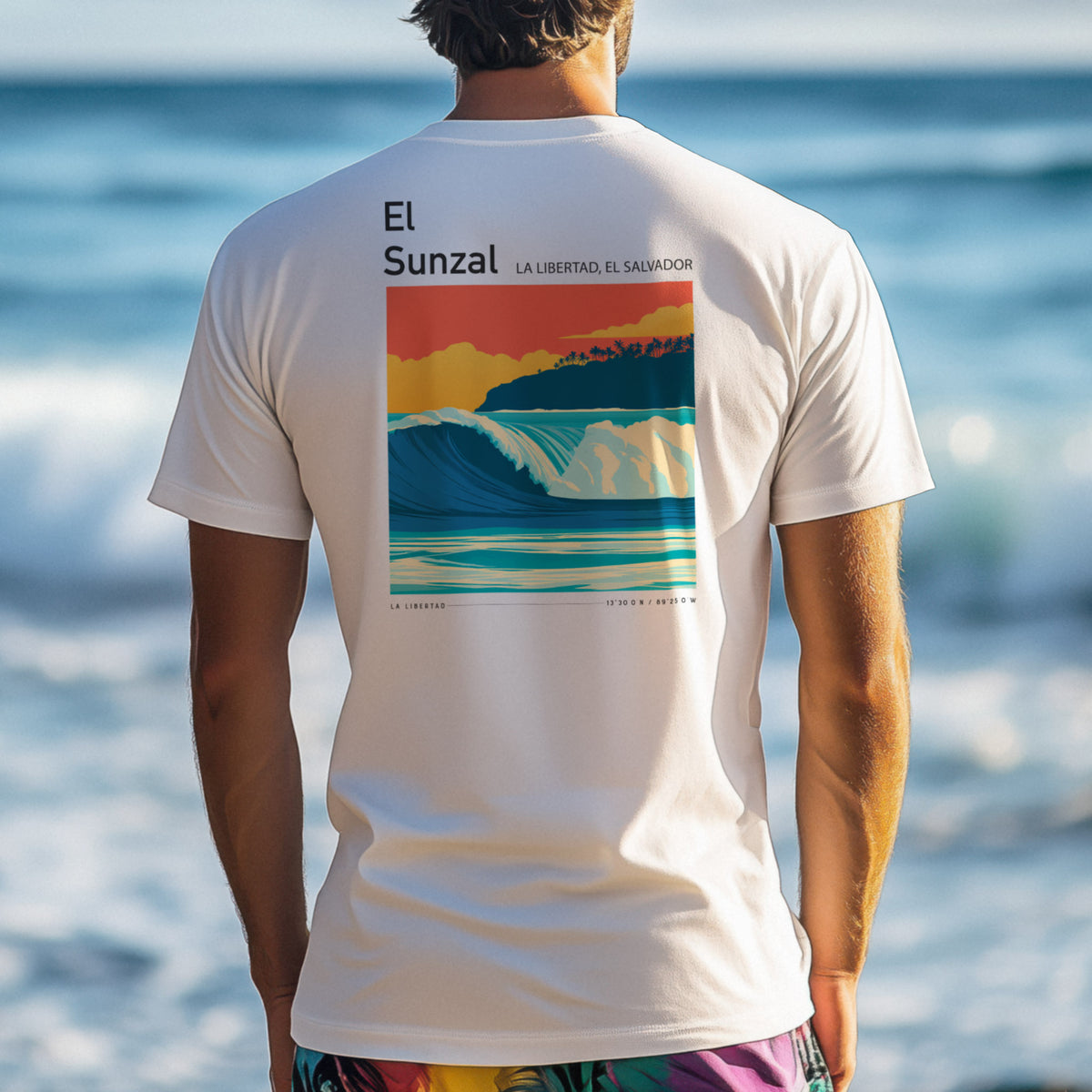 El Sunzal Surf T-Shirt | Central American Wave Art Tee — design printed on the back of the t-shirt