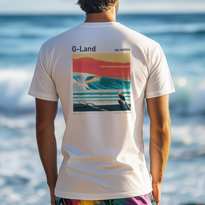 G-Land, Java Surf T-Shirt | Legendary Indonesian Wave Art — design printed on the back of the t-shirt