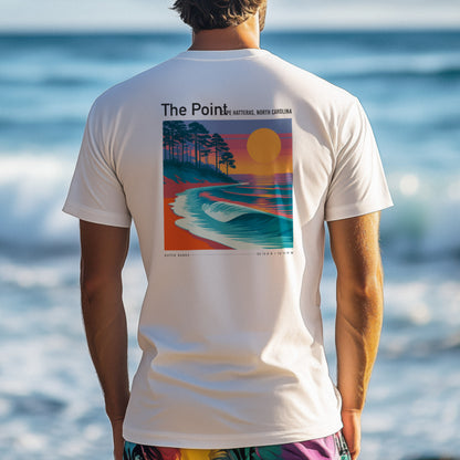 The Point, North Carolina Surf T-Shirt | Outer Banks Wave Art Tee — design printed on the back of the t-shirt