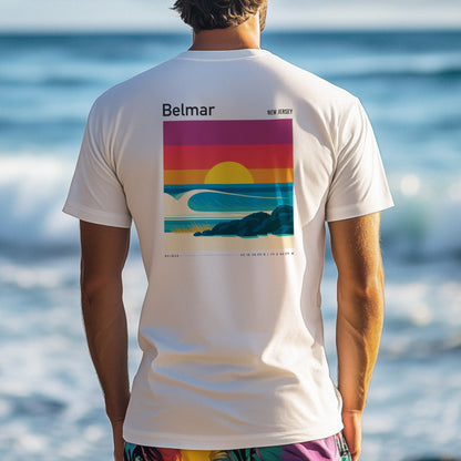 Belmar, New Jersey Surf T-Shirt | Jersey Shore Wave Art Tee — design printed on the back of the t-shirt