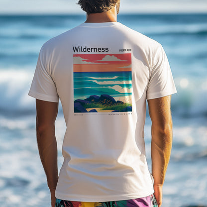 Wilderness Surf T-Shirt | Puerto Rico Wave Art Tee — design printed on the back of the t-shirt