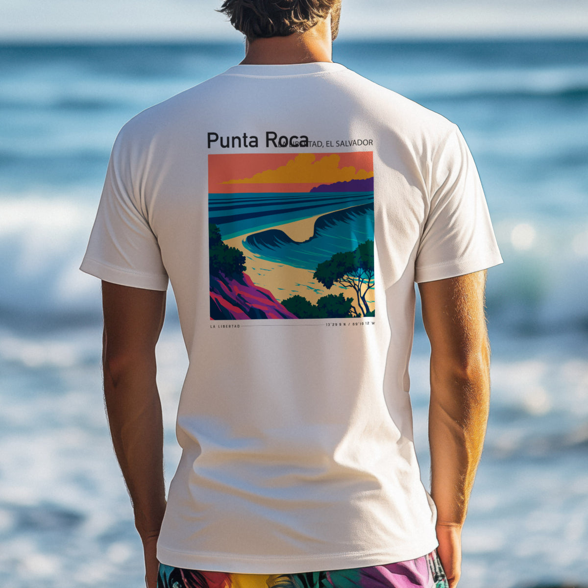 Punta Roca Surf T-Shirt | El Salvador Wave Art Tee — design printed on the back of the t-shirt