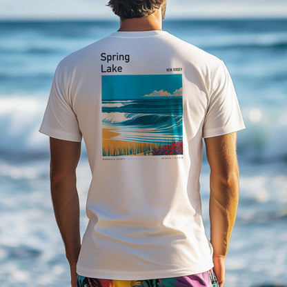 Spring Lake Surf T-Shirt | Jersey Shore Wave Art Tee — design printed on the back of the t-shirt