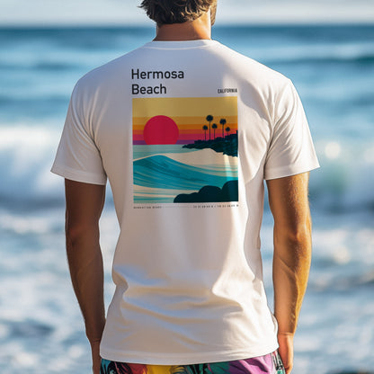 Hermosa Beach Surf T-Shirt | Sun, Sand & South Bay Swells — design printed on the back of the t-shirt