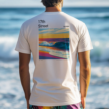 17th Street Surf T-Shirt | Coastal Wave Art Tee — design printed on the back of the t-shirt