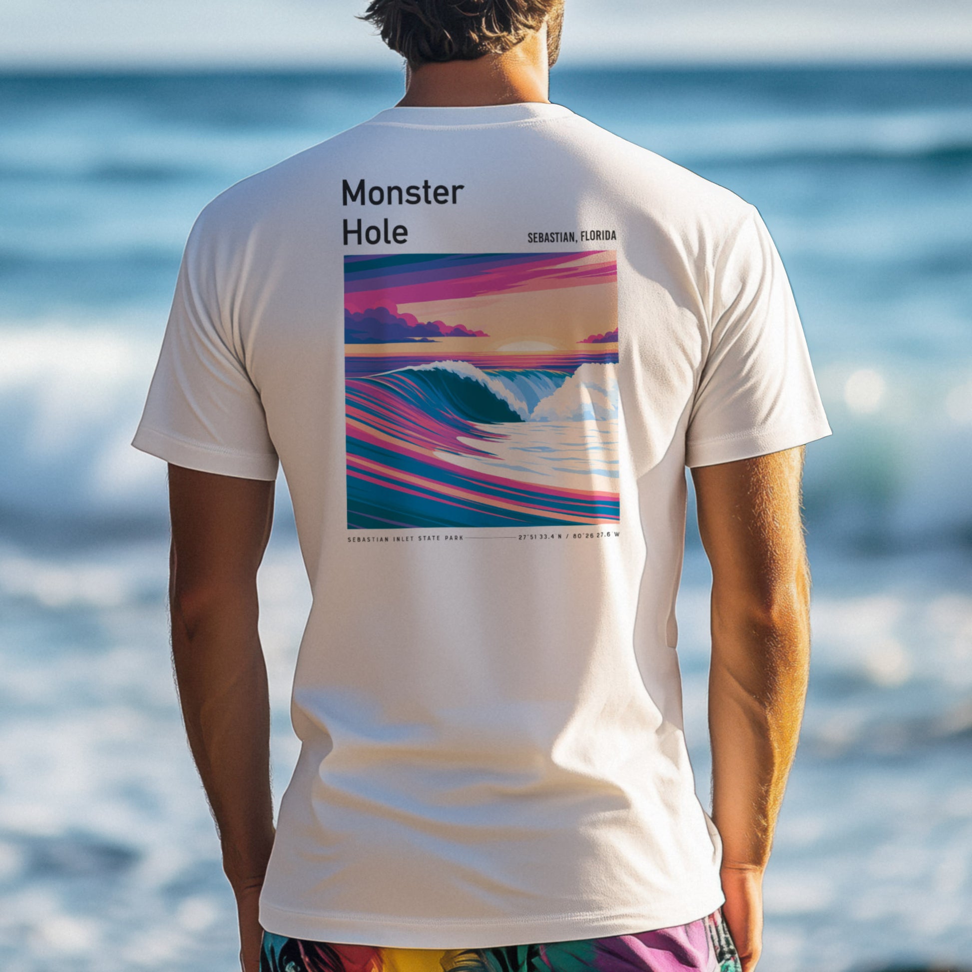Monster Hole Surf T-Shirt | Florida's Hidden Swell Art — design printed on the back of the t-shirt