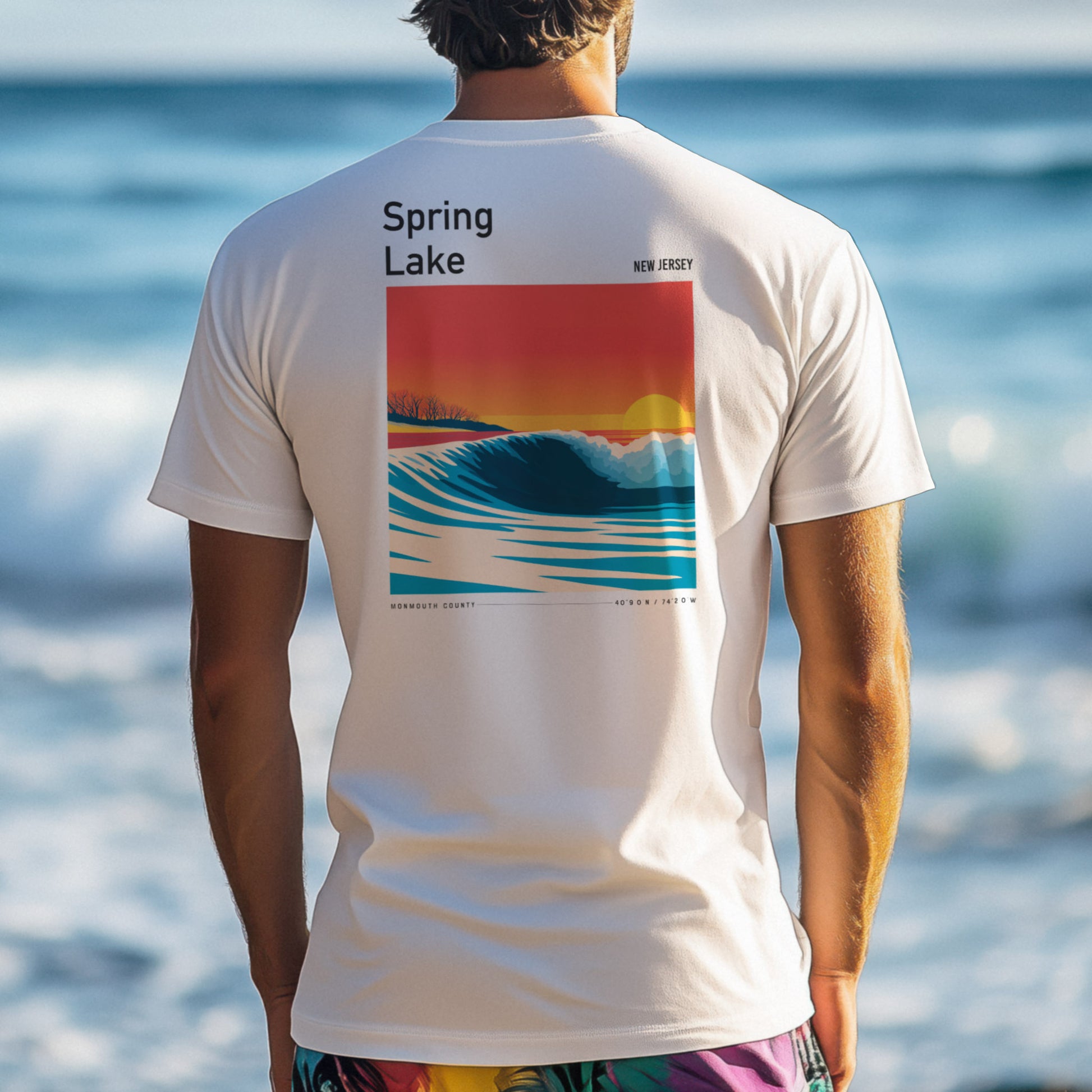 Spring Lake Surf T-Shirt | Jersey Shore Wave Art Tee — design printed on the back of the t-shirt