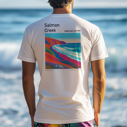 Salmon Creek Surf T-Shirt | Wild Sonoma Coast Wave Art — design printed on the back of the t-shirt