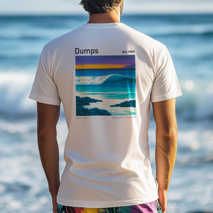 Dumps Surf T-Shirt | Raw Hawaiian Wave Art Tee — design printed on the back of the t-shirt