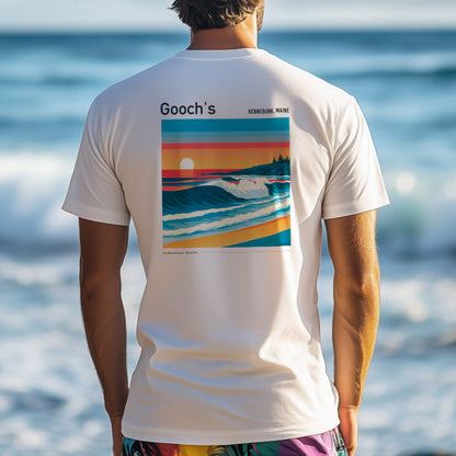 Gooch's Beach Surf T-Shirt | Maine Coast Wave Art Tee — design printed on the back of the t-shirt
