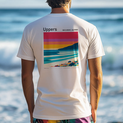Uppers, Trestles Surf T-Shirt | Southern California Wave Art Tee — design printed on the back of the t-shirt