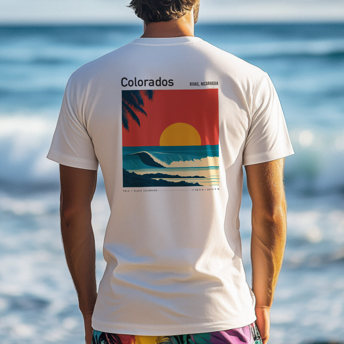 Playa Colorado Surf T-Shirt | Raw Nicaraguan Wave Art — design printed on the back of the t-shirt