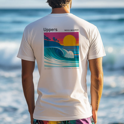 Uppers, Trestles Surf T-Shirt | Southern California Wave Art Tee — design printed on the back of the t-shirt