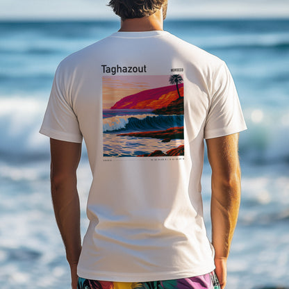 Taghazout Surf T-Shirt | Moroccan Wave Art Tee — design printed on the back of the t-shirt