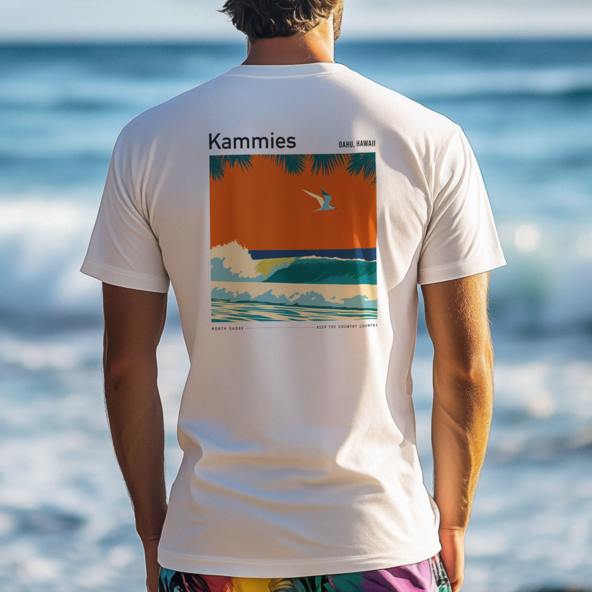 Kammies Surf T-Shirt | Hawaii Wave Art Tee — design printed on the back of the t-shirt