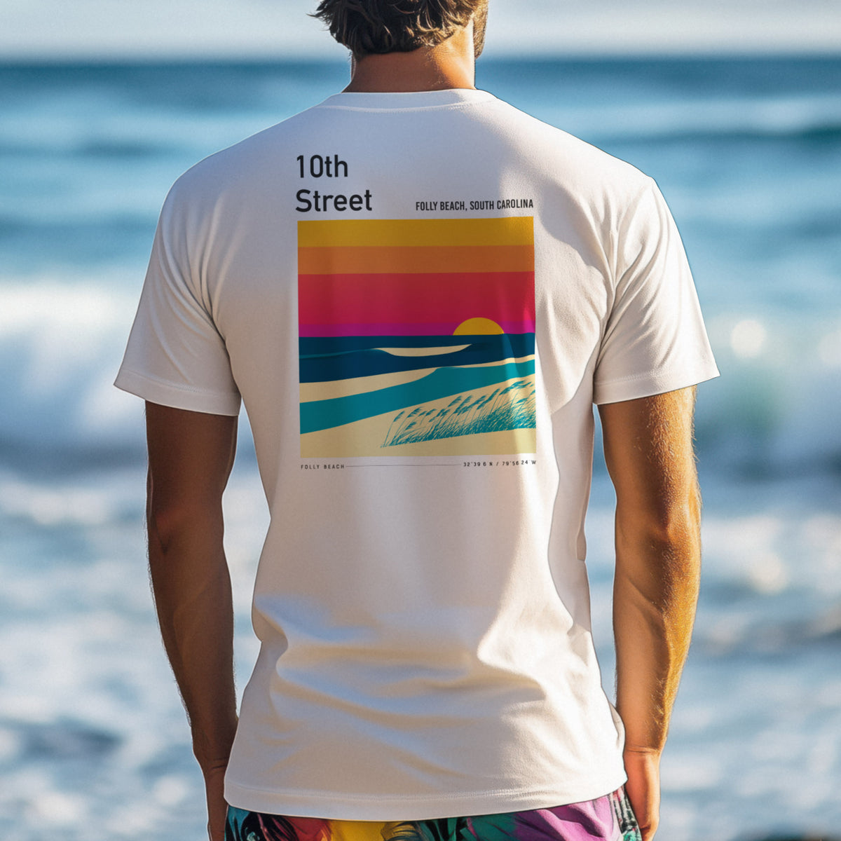 10th Street Surf T-Shirt | Carolina Coast Wave Art Tee — design printed on the back of the t-shirt