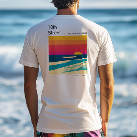 10th Street Surf T-Shirt | Carolina Coast Wave Art Tee — design printed on the back of the t-shirt