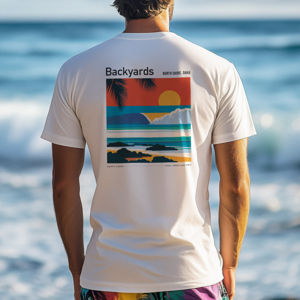 Backyards Surf T-Shirt | Hawaiian North Shore Wave Tee — design printed on the back of the t-shirt