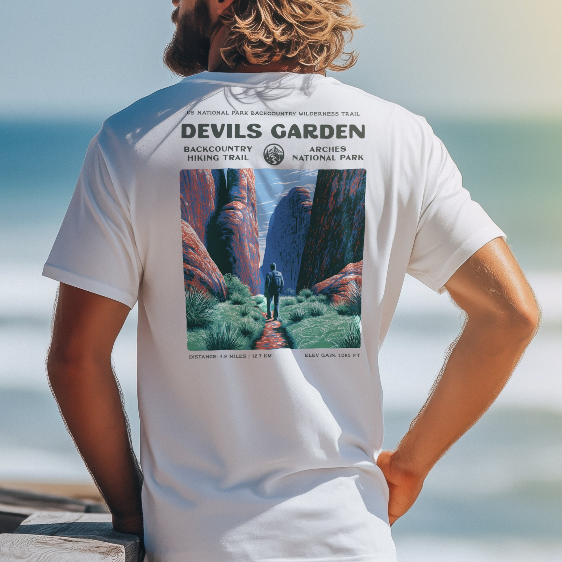 Devils Garden Hiking T-Shirt | Hiker Gift | Arches National Park Tee — design printed on the back of the t-shirt