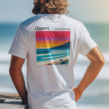 Uppers, Trestles Surf T-Shirt | Southern California Wave Art Tee — design printed on the back of the t-shirt