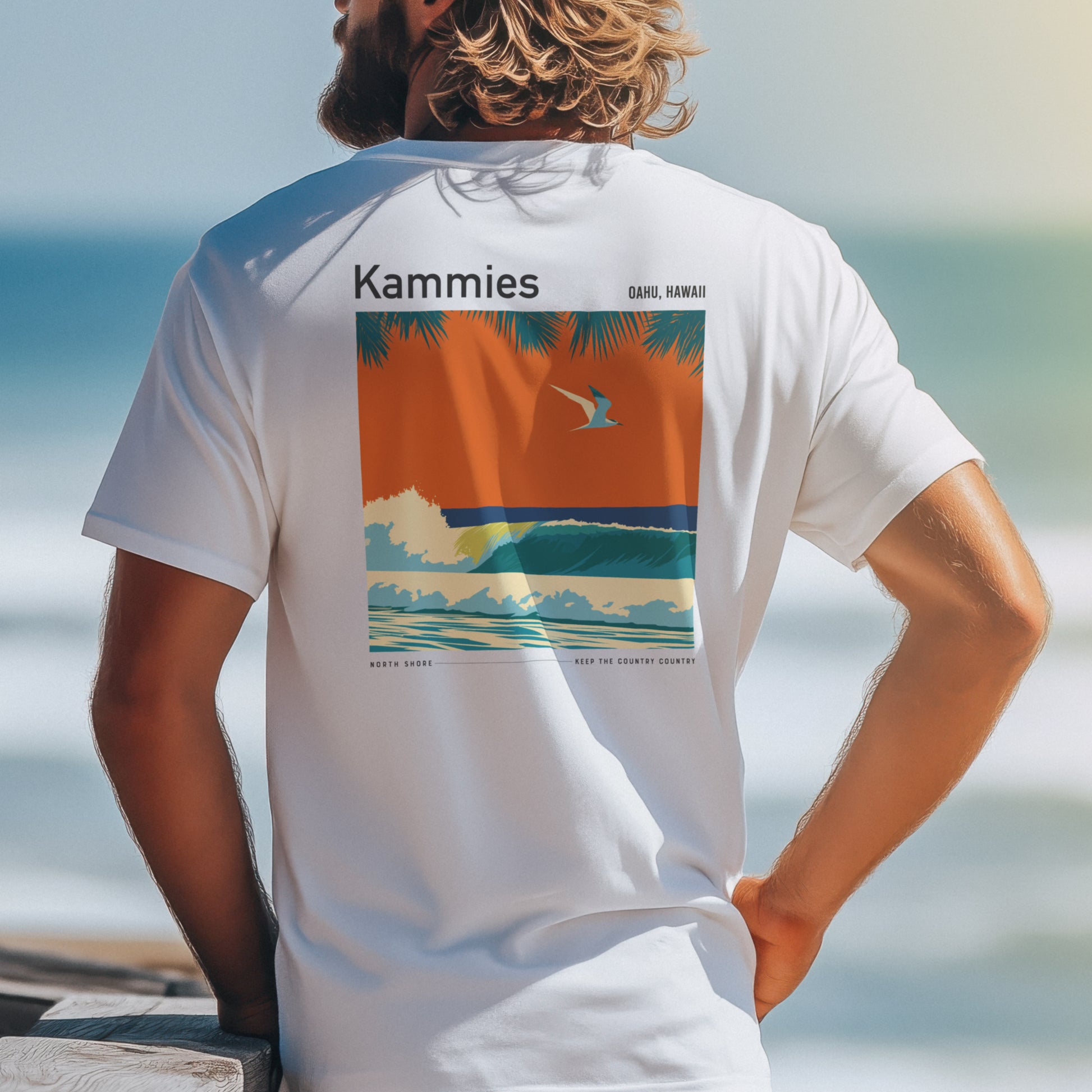 Kammies Surf T-Shirt | Hawaii Wave Art Tee — design printed on the back of the t-shirt