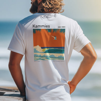 Kammies Surf T-Shirt | Hawaii Wave Art Tee — design printed on the back of the t-shirt