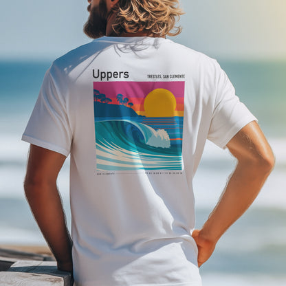 Uppers, Trestles Surf T-Shirt | Southern California Wave Art Tee — design printed on the back of the t-shirt