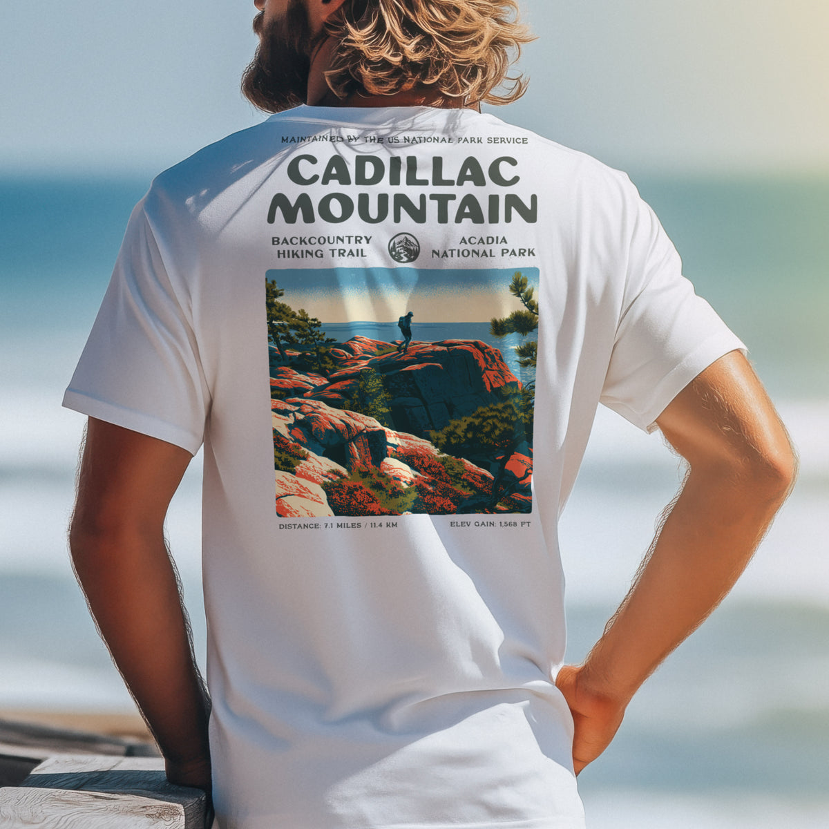 Cadillac Mountain South Ridge Hiking T-Shirt | Hiker Gift | Acadia Trail Tee — design printed on the back of the t-shirt