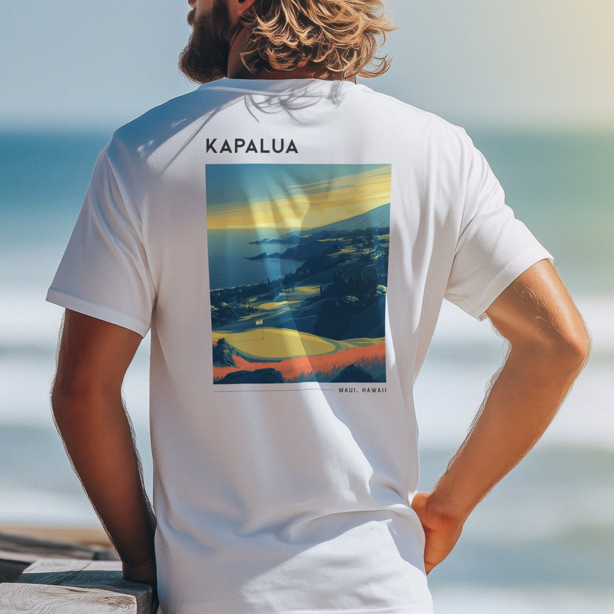 Kapalua Plantation Course Golf T-Shirt | Maui Fairways in Paradise — design printed on the back of the t-shirt