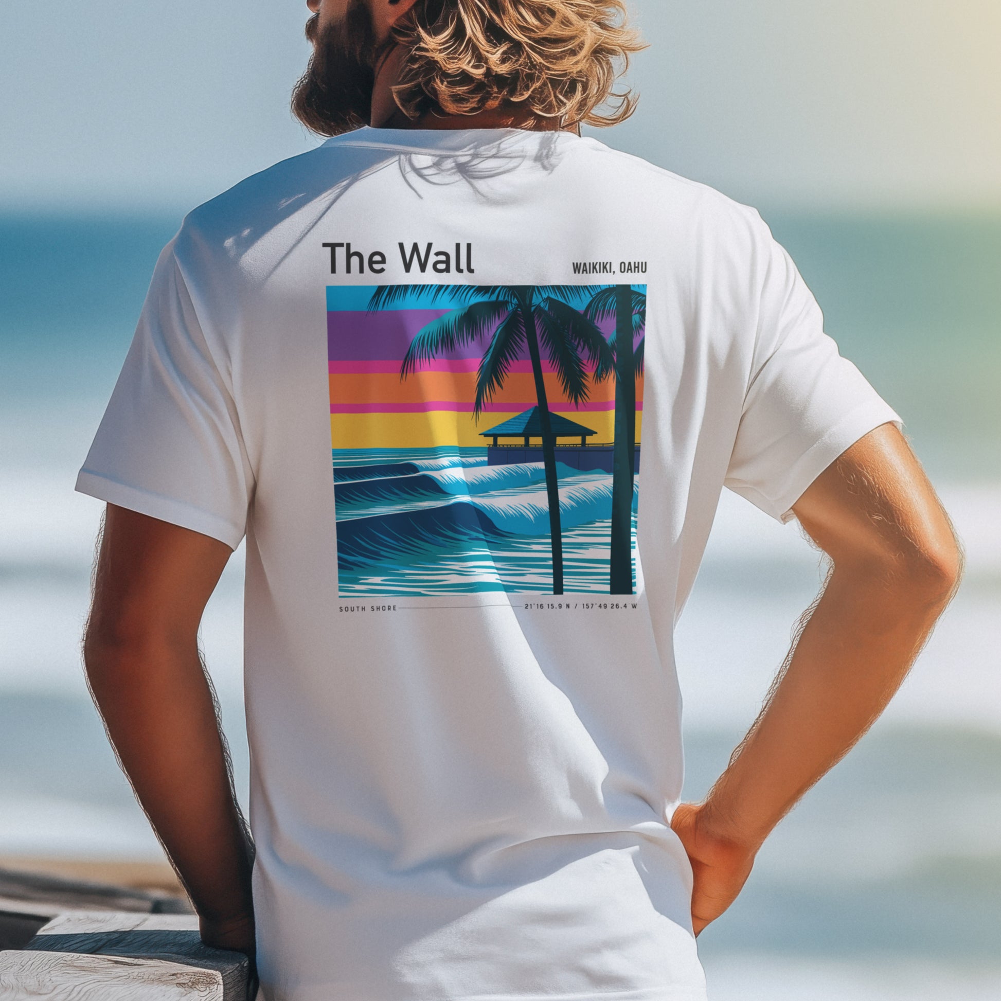 The Wall, Hawaii Surf T-Shirt | Raw Power, Island Soul — design printed on the back of the t-shirt
