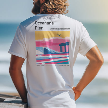 Oceanana Pier Surf T-Shirt | Carolina Coast Wave Tee — design printed on the back of the t-shirt