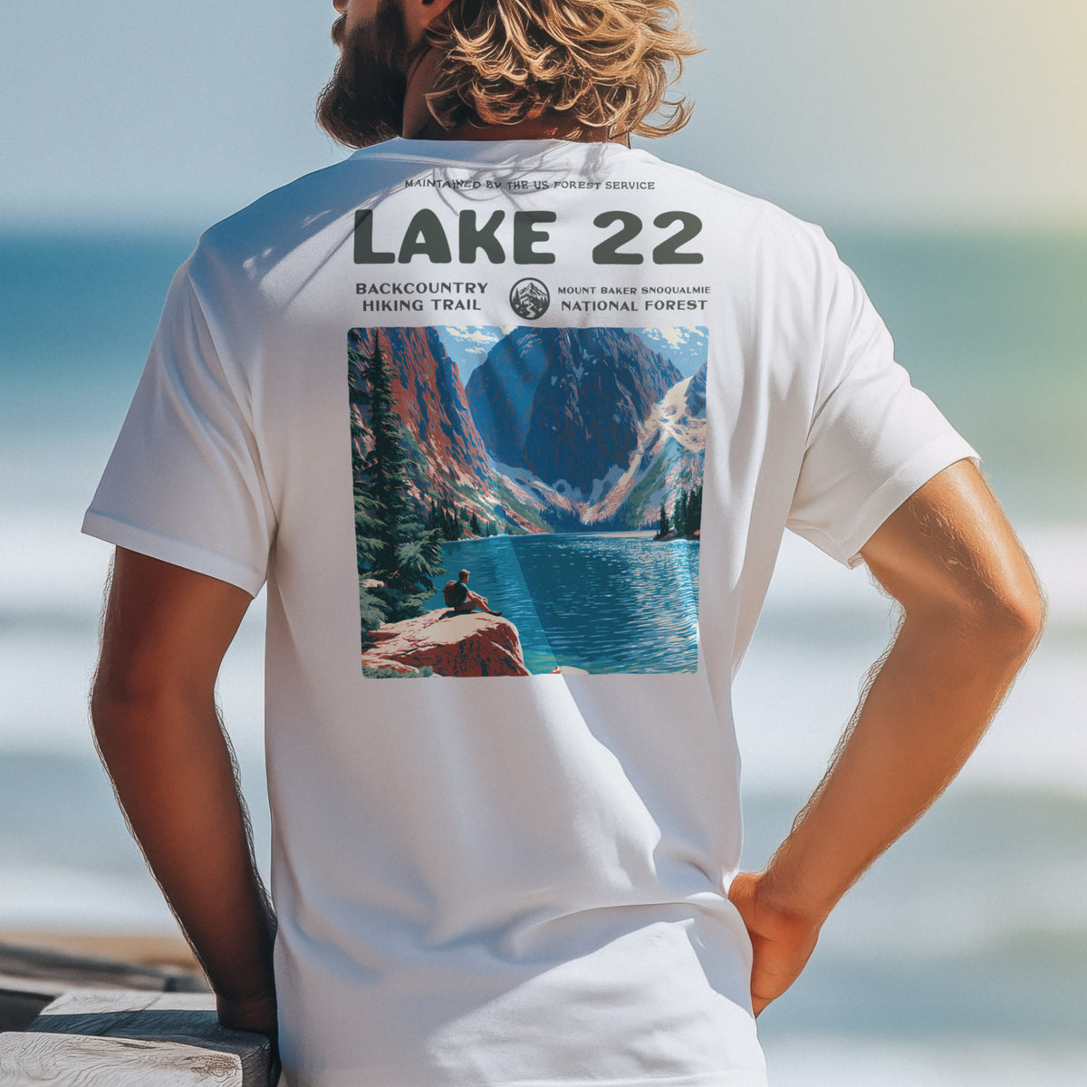 Lake 22 Hiking T-Shirt | Hiker Gift | Alpine Trail Wilderness Tee — design printed on the back of the t-shirt
