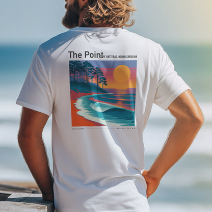 The Point, North Carolina Surf T-Shirt | Outer Banks Wave Art Tee — design printed on the back of the t-shirt