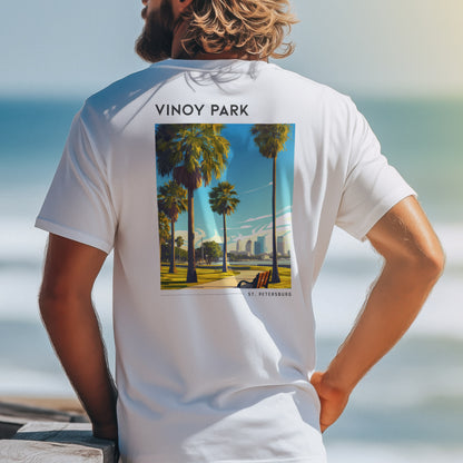 Vinoy Park Travel T-Shirt | St. Pete Waterfront Art Tee — design printed on the back of the t-shirt