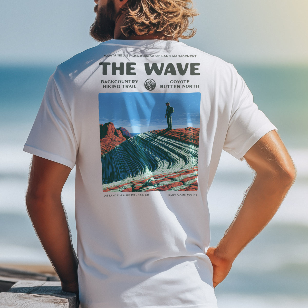 The Wave Coyote Buttes Hiking T-Shirt | Hiker Gift | Painted Desert Trail Tee — design printed on the back of the t-shirt