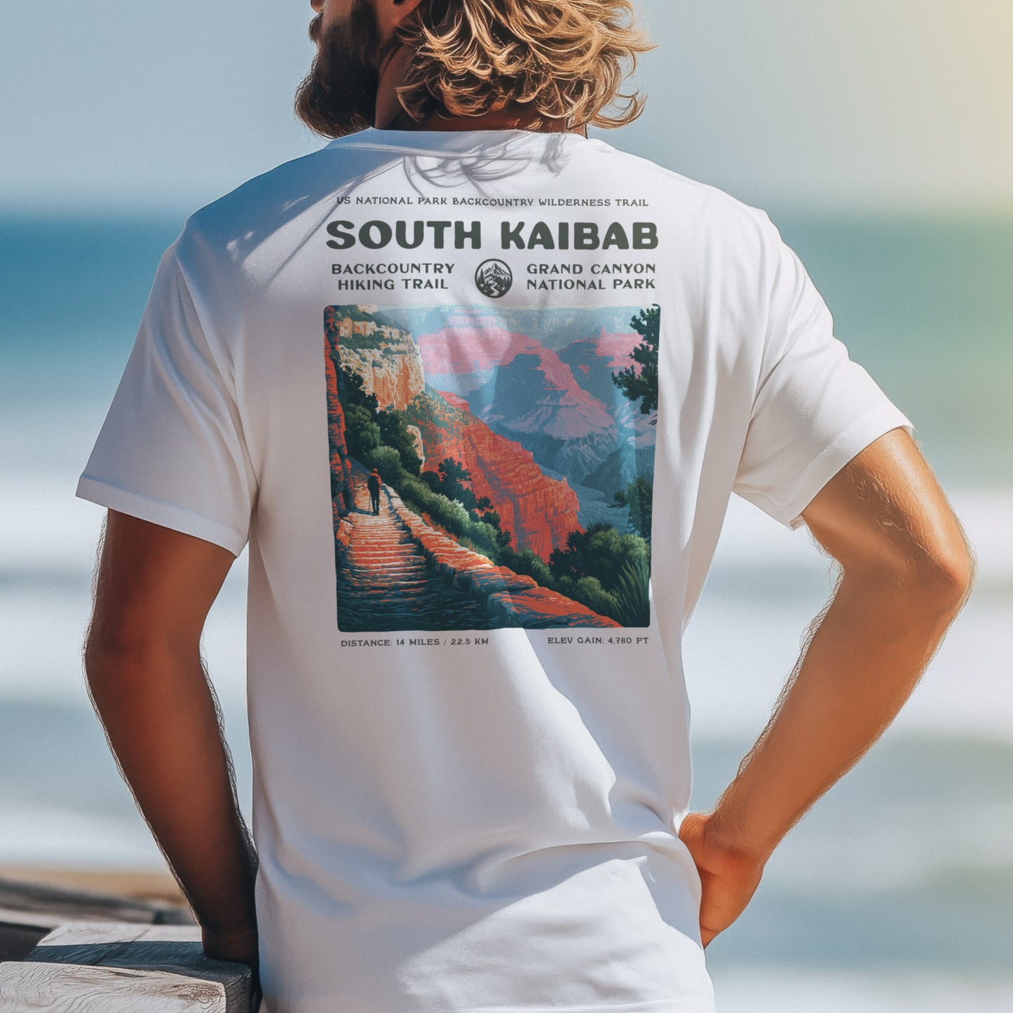 South Kaibab Hiking T-Shirt | Hiker Gift | Rim to River Trail Tee — design printed on the back of the t-shirt