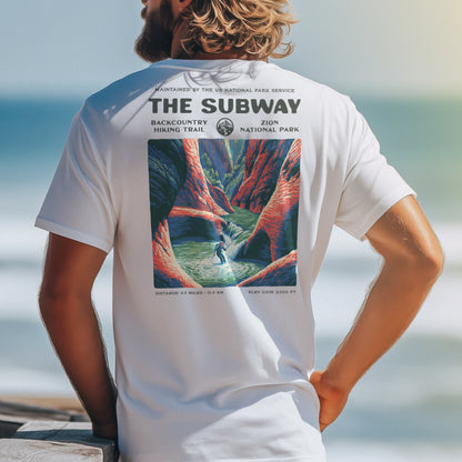 The Subway Hiking T-Shirt | Hiker Gift | Zion Canyon Trail Tee — design printed on the back of the t-shirt