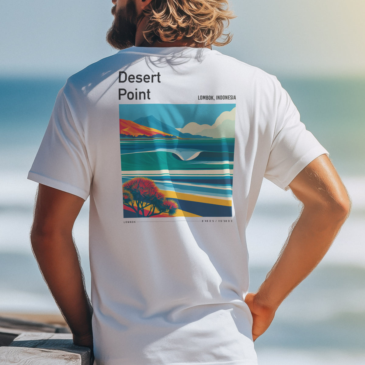 Desert Point Surf T-Shirt | Remote Reef Legend Tee — design printed on the back of the t-shirt