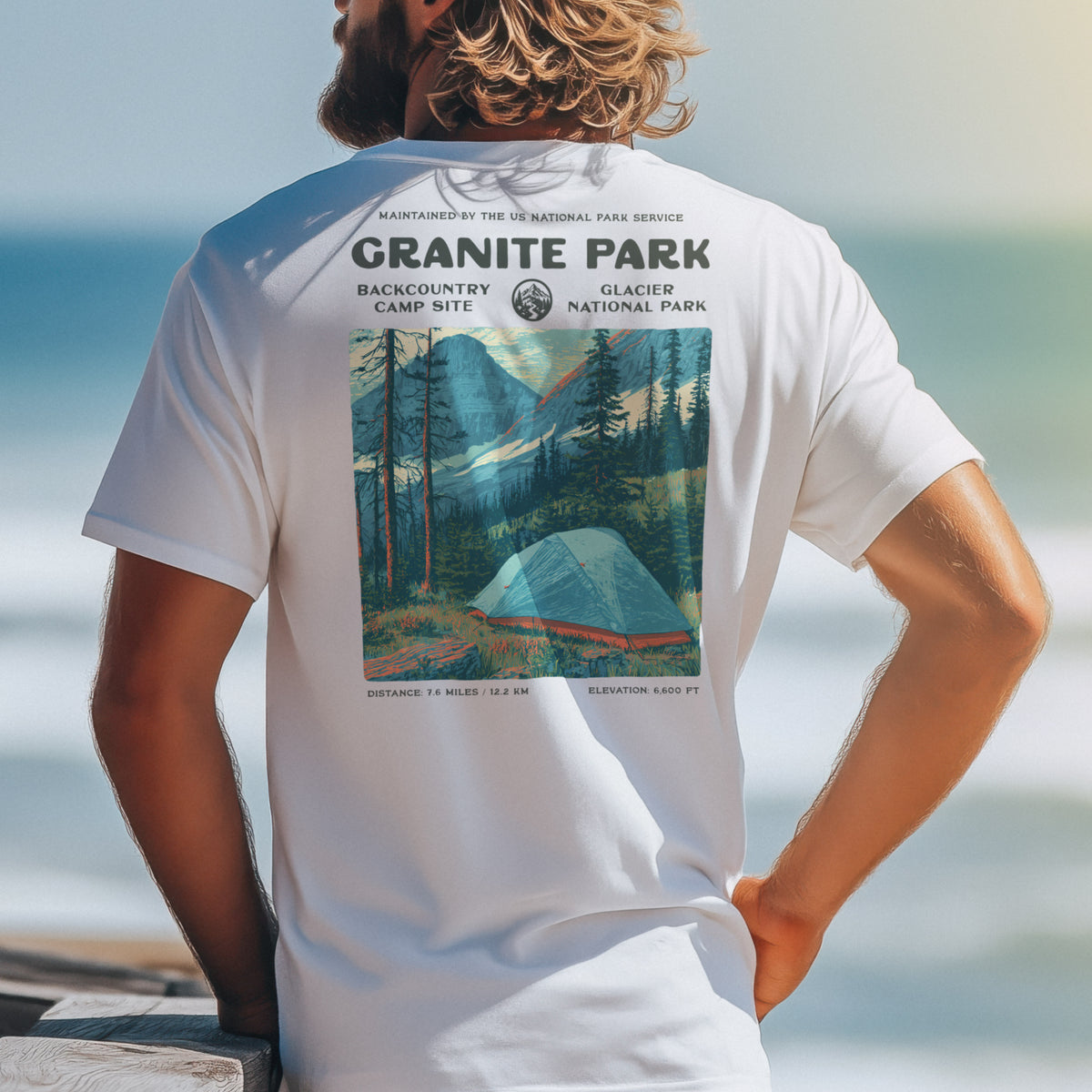 Granite Park Hiking T-Shirt | Hiker Gift | Wild Montana Trail Tee — design printed on the back of the t-shirt