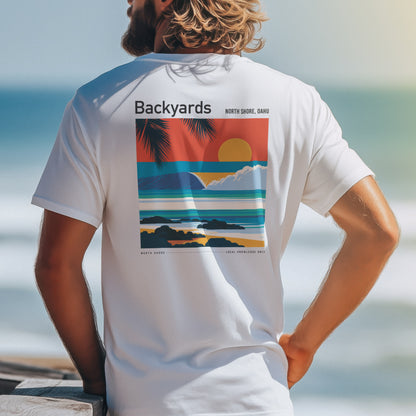 Backyards Surf T-Shirt | Hawaiian North Shore Wave Tee — design printed on the back of the t-shirt
