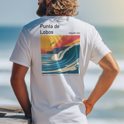 Punta de Lobos Surf T-Shirt | Chilean Point Break Wave Art — design printed on the back of the t-shirt