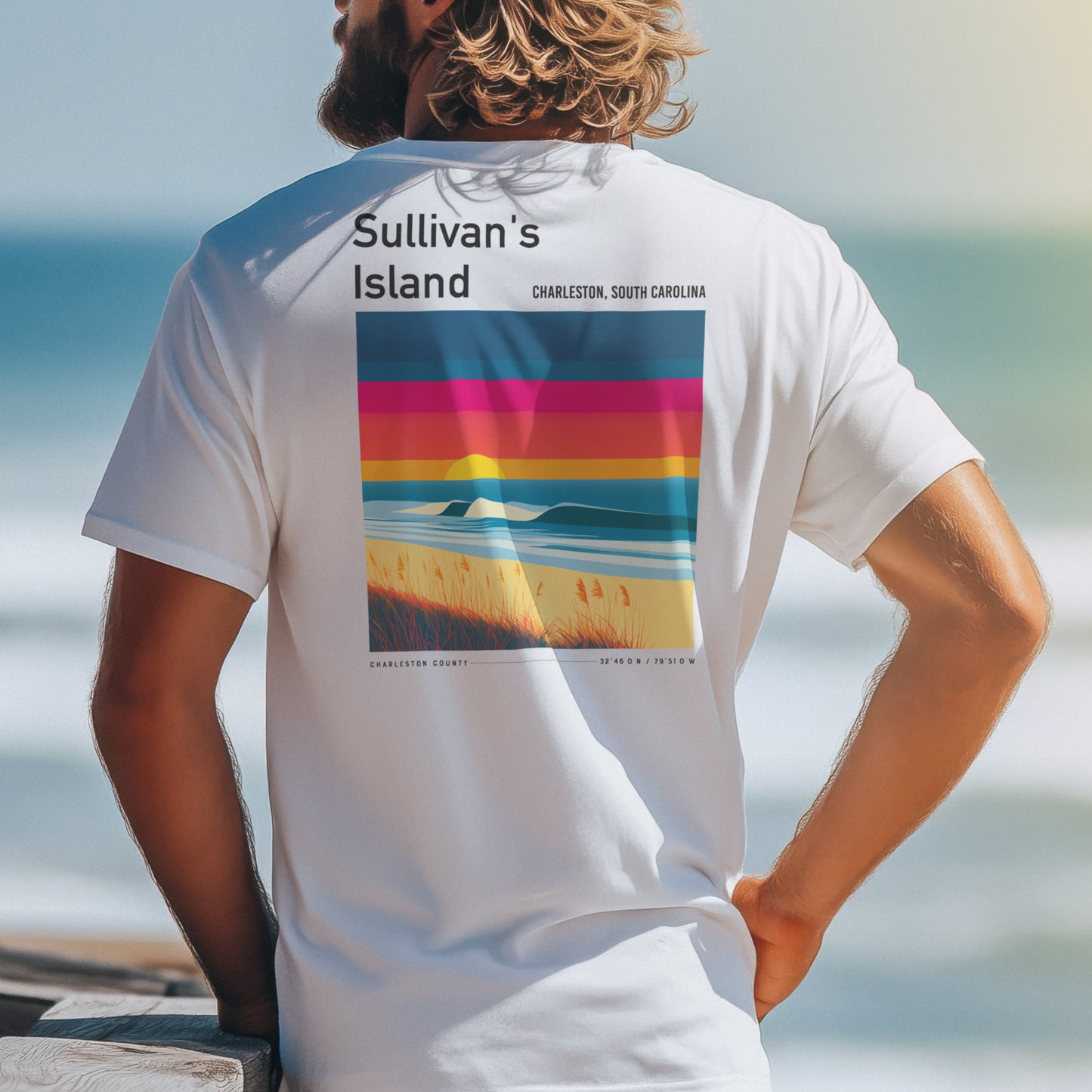 Sullivan's Island Surf T-Shirt | Lowcountry Wave Art Tee — design printed on the back of the t-shirt